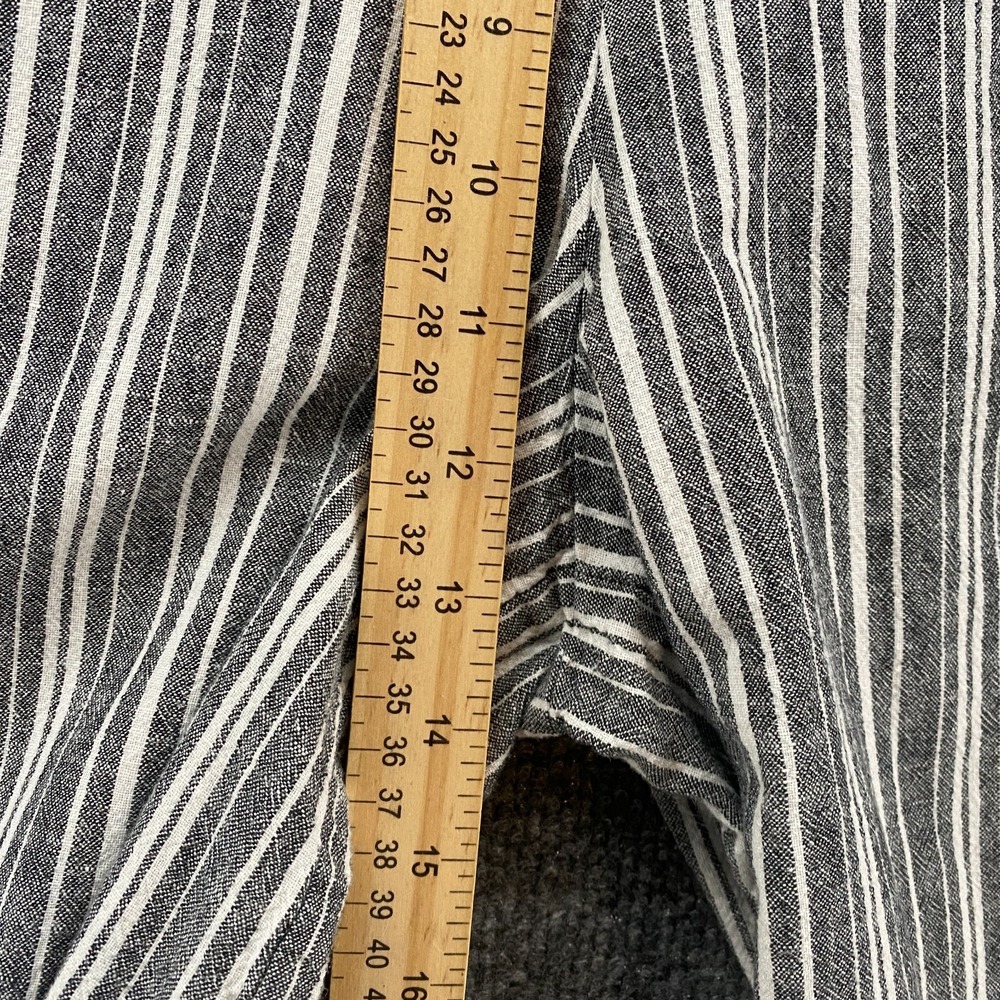 GU Pants Womens S‎ Linen Black Striped Wide Leg Crop Beach Boho Lagenlook Hippie - Picture 8 of 9